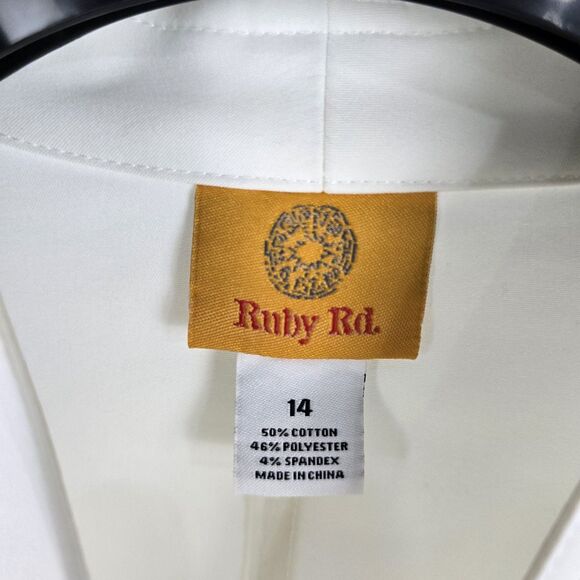 Ruby Rd White Cropped Blazer Women Size 14 White Tailored Pattern Jacket - Picture 4 of 9